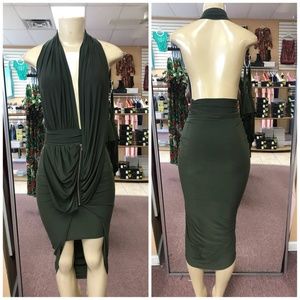 OLIVE GREEN BACK OUT SCRUNCH SIDE DRESS